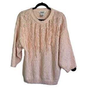 Vintage 90s Erika II Ballerina Pink Sweater Pearls Fringe Western Ballet Size 2X